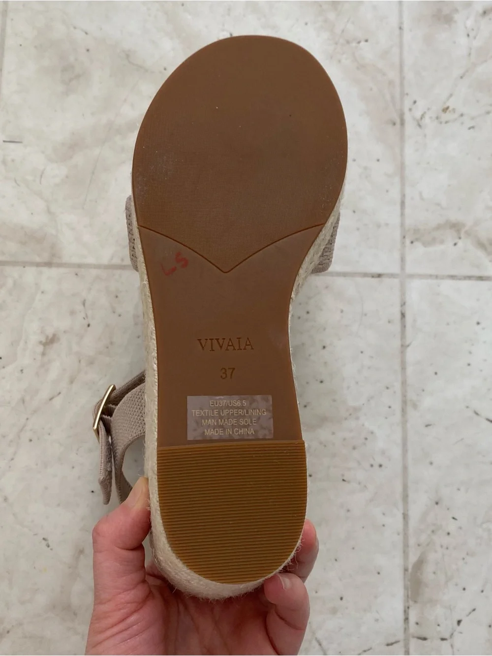 $119 NWOT Vivaia Sally Pro Almond Beige Color Round Toe Wedge Sandals Sz 6.5/37